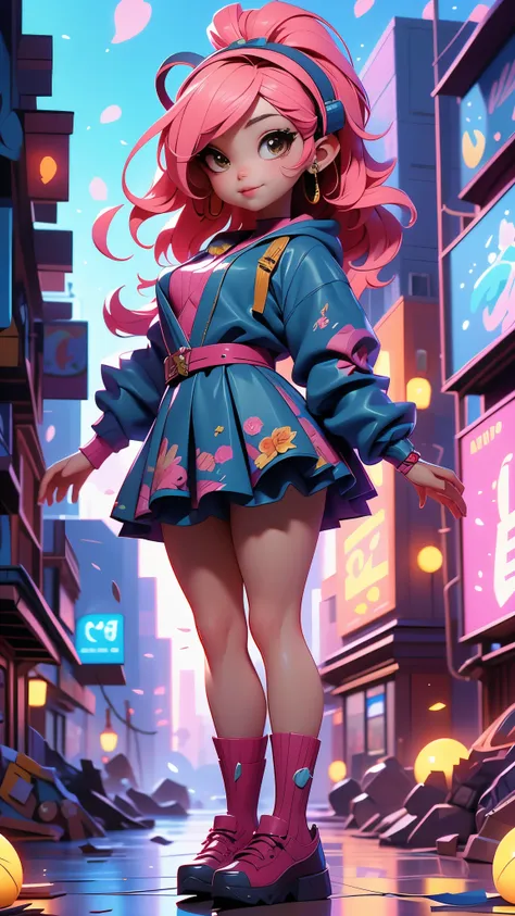 (La mejor calidad,A high resolution,Ultra - detallado,actual),Ariana Grande parada en una calle cerca de un edificio, rossdraws dibujos animados vibrantes, Lois van Baarle y Rossdraws, anime estilizado, Artgerm y Lois van Baarle, Arte digital del anime cyb...