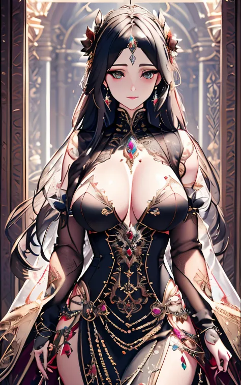 corpo feminino completo sentado no trono, empress Edelgard, full decorative greem and ouro armor, jewelry armor, jeweled ouroen crown with ram horns, shorts curto blindada, (((cabelo multicolorido, [cabelo vermelho carmesim ])))), ultra realista 8k cg, ros...