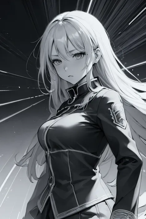 (line art:1.7), best quality, super fine, monochrome, portrait, anime girl, pensive expression, fantasy image, fantastic and mysterious, wind, wind-effect, motion-blur, action-lines, speed-lines