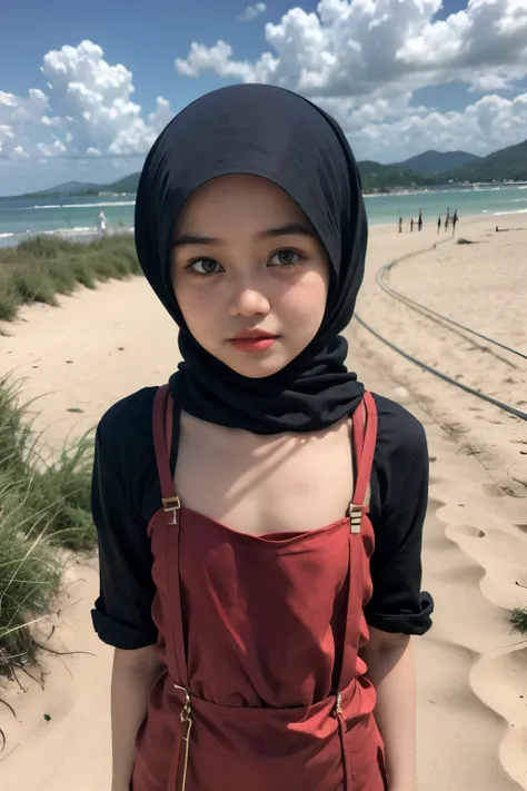 (wearing lingerie top suspender), (((hijab malay girl))), masutepiece, high quality, uhd 32k, realistic face, realistic skin fee...