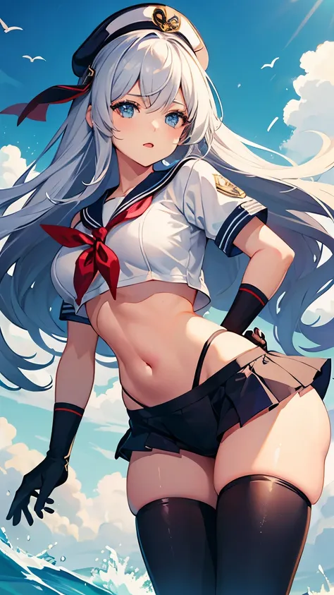 girl,big breasts,sailor,midriff,gloves,