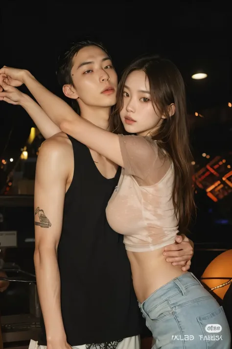 there are two people that are standing together in the dark, couple pose, & jeehyung lee & wlop, trending at cgstation, ruan jia and brom, yanjun chengt, bian luan, attractive pose, sexy girl, asian girl, lovely couple, jin shan and ross tran, alessio albi...