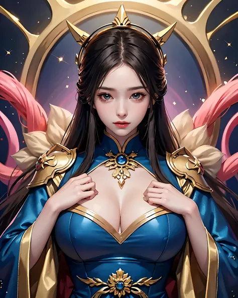 NSFW（master piece，highest quality，best quality，official art，beautiful and aesthetic：1.2），（1 girl huge big tits），Upper body，Tang suit，Hanfu，cyberpunk style，Mecha，very detailed，colorful，most detailed，official art，unity 8k wallpaper，super detailed，beautiful a...