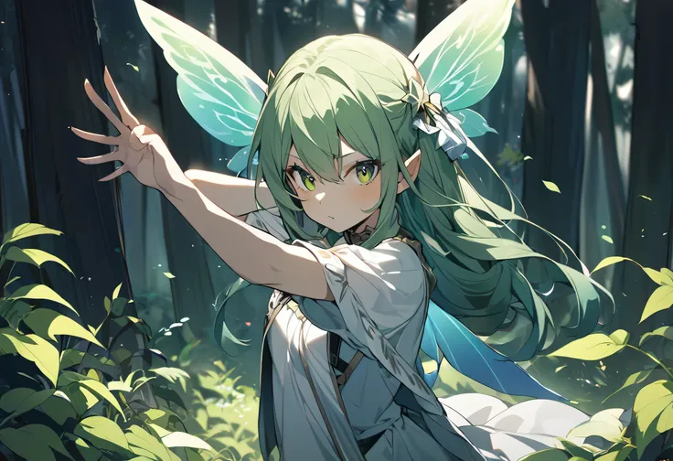 1 girl.Fairy-like.forest,Decisive pose,Upper body