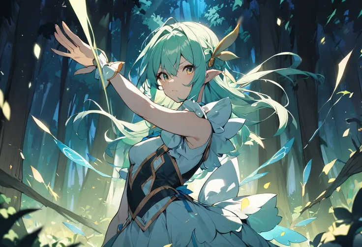 1 girl.Fairy-like.forest,Decisive pose,Upper body