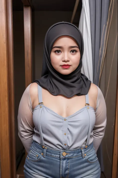 (wearing lingerie top suspender), (((hijab malay girl))), masutepiece, high quality, uhd 32k, realistic face, realistic skin fee...