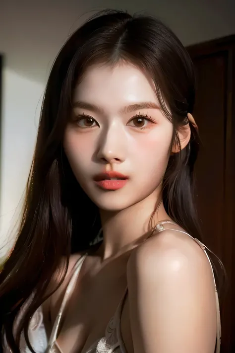 un primer plano de una mujer con cabello largo y vestido blanco, hermosa joven coreana, hermosa mujer surcoreana, hermosa joven coreana, joven y adorable rostro coreano, maquillaje coreano popular, maquillaje popular de corea del sur, jennie rosa negro, Ja...