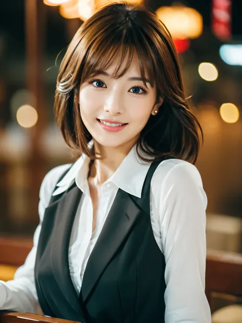 table top、highest quality、genuine、Super detailed、finely、High resolution、8k wallpaper、one beautiful woman、、、light brown disheveled hair、wearing a business suit、sharp focus、perfect dynamic composition、beautiful and detailed eyes、thin hair、Detailed genuine sk...