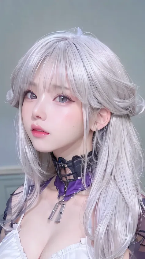 (thin eyebrows)、(((((closed mouth)))))、((Very strong sunlight))、((((beautiful silver hair))))、((small head))、(beautiful silver hair with short wavy:1.2)、full body shot、(((8K, Raw photo)))、 (((The face is the same as the cosplayer))),(Photographed from abov...