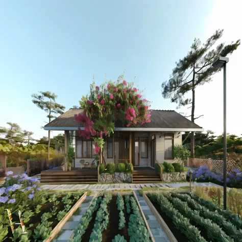 there is a small house with a garden in front of it, natural realistic render, japanese house, beautifully detailed render, rendered in lumion pro, architectural render, highly detailed render, highly rendered!!, architectural 3 d render, architectural vis...