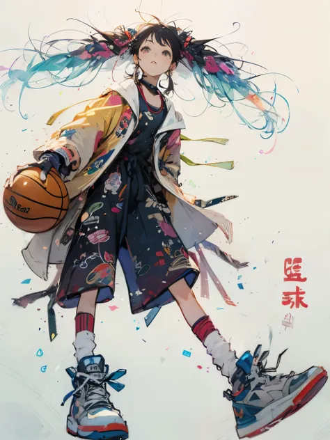 Photo of a girl holding a basketball and wearing a jacket, inspired by Zou Yigui, Watercolor illustration style, anime style illustration, Anime visual of a cute girl, 2022 anime style, 2 0 2 2 anime style, by Zhou Fang, anime style artwork, by Pu Hua, Urb...