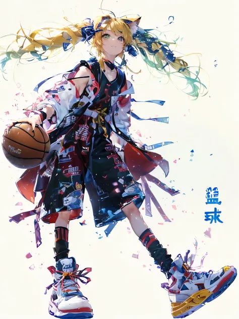 (girl:1.3), 1girl, (複雑なbasketball会場の背景:1.5), (basketball:1.5), rainbow background, ultra detailed rest ,rainbow effect, (big、bas...