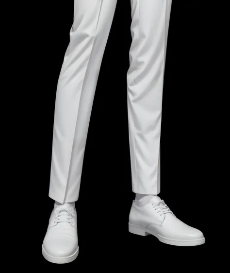 Dress Pants， white shoes, grey pants and black dress shoes, white pants, clothes high detail, Meticulous legs towering high above you, Full body details, Highly realistic details, on clothes! Very detailed, Full body shots in super detail, Full body close-...