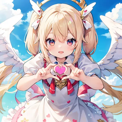 correct hand、Multi-layered frill layered dress、big ribbon、smile.anime, anime girl, angel, heart, wings, heart, heart, heart, heart, heart, heart, heart, heart, heart, heart, heart, splash art anime , anime visual of a cute girl, , ayaka genshin impact, ani...