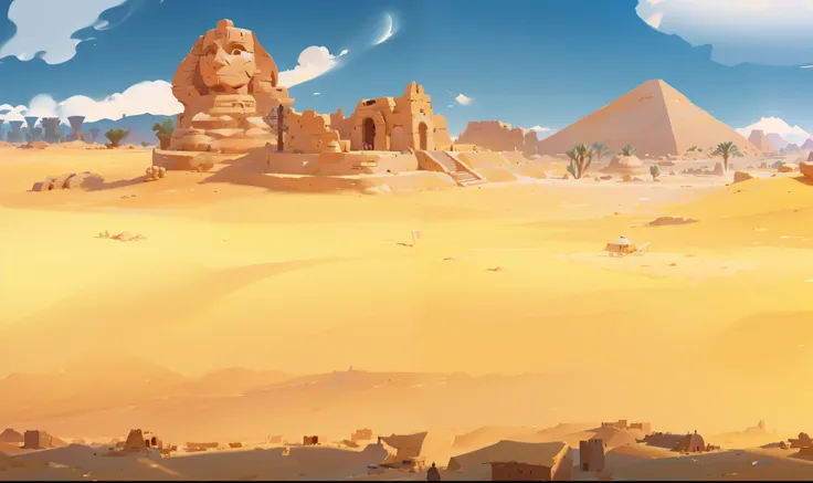 there are desert scene egyptian architectural ruins, background art, painted into game concept art, stylized concept art, backgr...