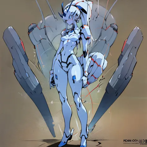 blueMecha girl， Perfect facial details，blue，blue，Dear Franks ,Mecha girl，pilot suit,High，Gynecological diagram，Gel coat,Beautiful Warframe fan art, War Armor&#39;, Biomechanics OPPEIN、torn suit、chest flutter、 exposed、full body picture，high resolution， beau...