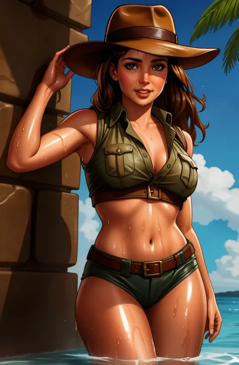 female Indiana Jones, wet and wild