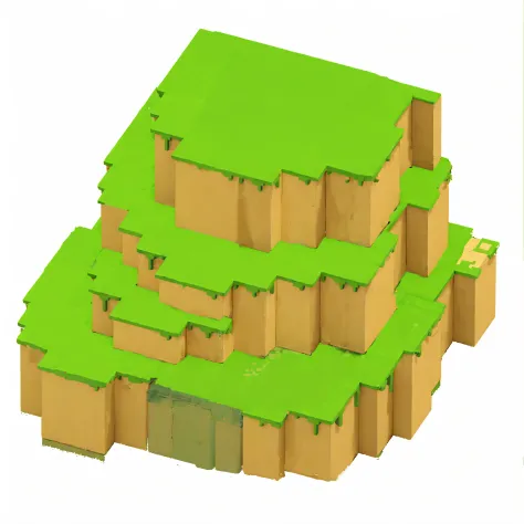 A green and brown building，There are green roofs and green roofs, isometric voxels art, voxels based world, isometric voxels, An equidistant island in the sky, Isometric environment, voxels art, high quality voxels art, voxels, voxelss, Its as blocky as mi...