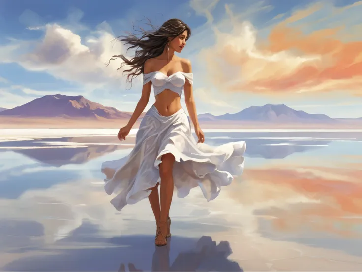 image illustration for the song "land of new journey time", the beautiful scenery of the salar de uyuni (bolivia), the sky refle...