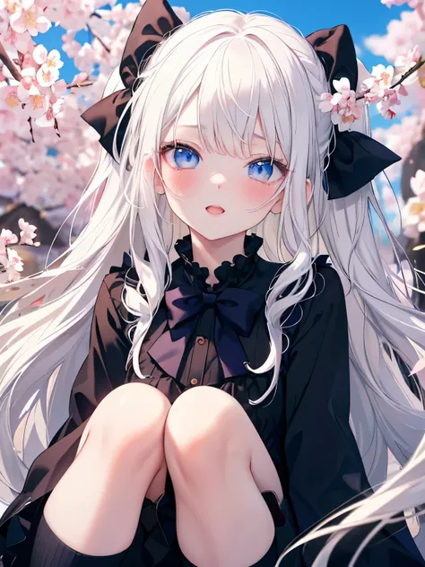 Masutepiece, Highest Quality, (Perfect face:1.1), (high detailing:1.1), (ultradetailed eyes),Dramatic,superfine illustration,Extremely detailed,1girl in,teenager,(pale skin),long white hair,Ethereal eyes,Simple eyes,empty eyes,Blue eyes,blush,Solo,Smile,Ha...