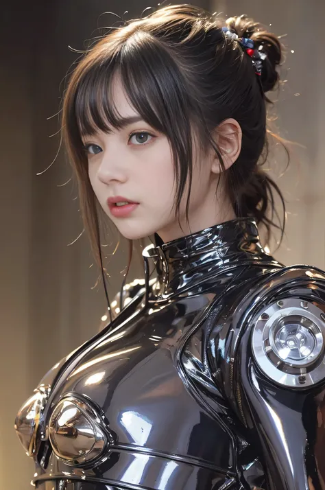 highest quality、masterpiece、超A high resolution、(Photoreal:1.4)、Raw photo、1 girl、Japanese、13 years、black hair、glowing skin、1 Mechanical Girl、((Ultra realistic details))、Portrait、global illumination、Shadow、octane rendering、8K、super sharp、Huge 、(Bust exposes ...