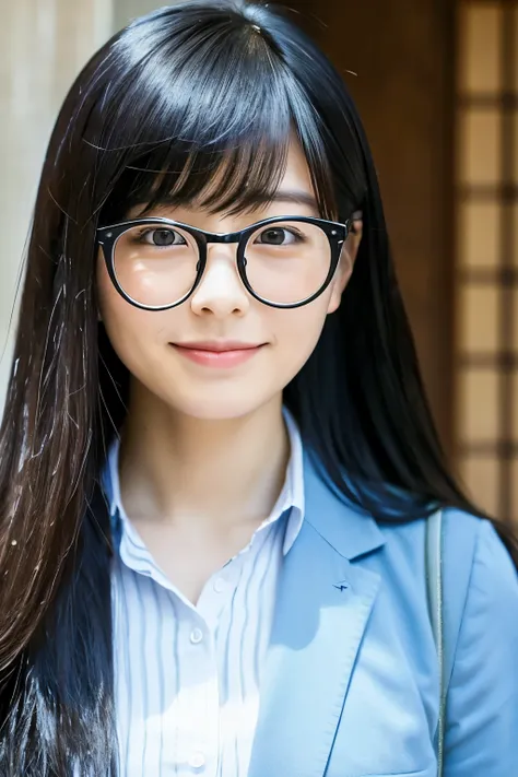 Japanese、black hair、long hair、wear glasses