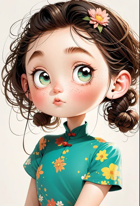 (masterpiece, best quality:1.2), cartoonish character design。1 girl, alone，big eyes，cute expression，hand，portrait，interesting，in...