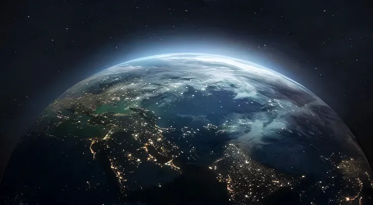 Close-up of a planet,There is a bright light shining above, Earth from space, Photos Viewed from spaceEarth, photo from space, space photos, Earth in Space, Earth seen in a dark sky, Earth in the background, Earth, Earth can be seen below, looming over Ear...