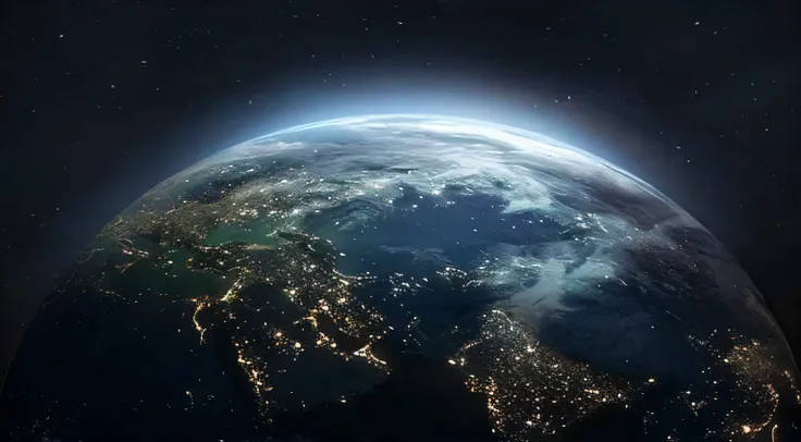 Close-up of a planet,There is a bright light shining above, Earth from space, Photos Viewed from spaceEarth, photo from space, space photos, Earth in Space, Earth seen in a dark sky, Earth in the background, Earth, Earth can be seen below, looming over Ear...
