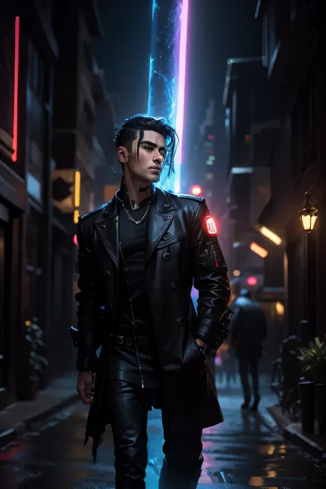 Change background cyberpunk handsome boy, realistic face, 8k, ultra realistic