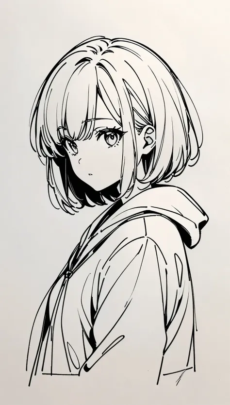 monochrome art, line drawing of anime characters