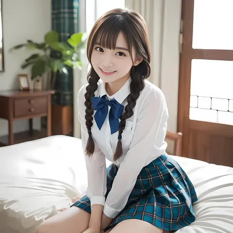 (highest quality、masterpiece:1.2)、highest quality、realistic、photograph、High resolution、1080p、8K、Pale, rough skin、The face is especially pale., physical rendering、Height: 148cm, one Japanese girl、Japanese junior high school student sitting on a luxurious pi...