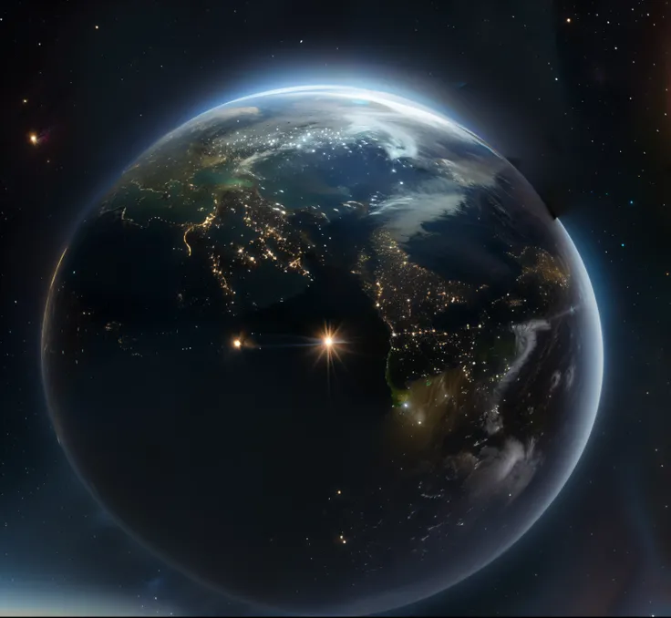 Close-up of a planet,There is a bright light shining above, Earth from space, Photos Viewed from spaceEarth, photo from space, space photos, Earth in Space, Earth seen in a dark sky, Earth in the background, Earth, Earth can be seen below, looming over Ear...