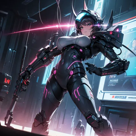 (highest quality:1.3), (best performance:1.2), (best illustrations:1.2), (comic style:1.2), (artistic movie lighting:1.2) (1 girl) Cyberpunk technology wearing futuristic electronic robe, Her body is covered in metal parts, In futuristic cyberpunk city cin...