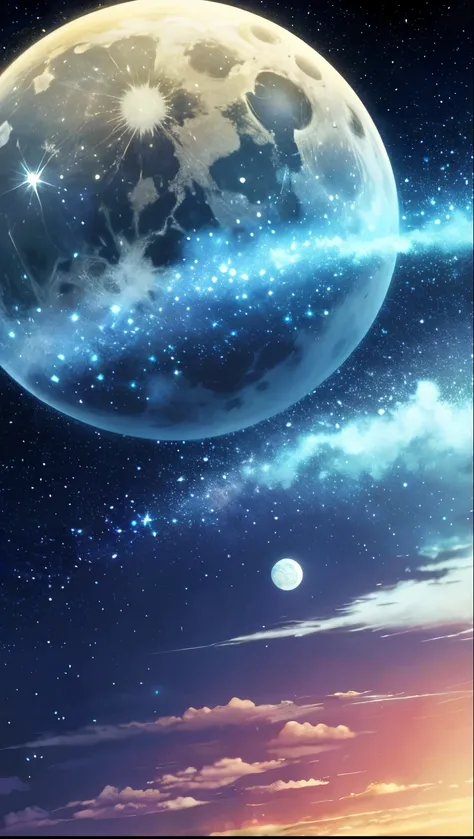 Wear a river picture, stars in the sky, and the moon、Condensed beauty, Concept art inspired by Mitsuoki Tosa, Pixiv contest winners, highest quality, fantasy art, beautiful anime scene, Bright round moon, starry sky environment in the moonlight, dream pict...