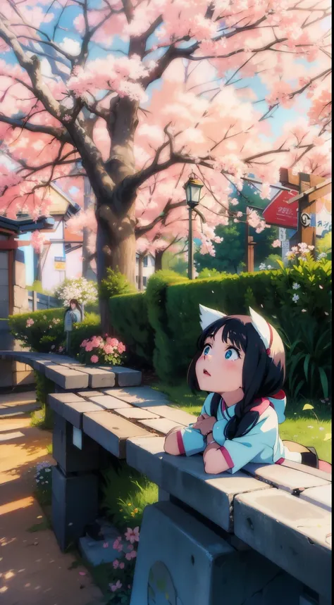 Anime girl sitting in front of a cherry blossom tree, Fubuki,beautiful anime girl, by Fujishima Takeji, Inspired by Rei Kamoi, by Shinoda Toko, sui ishida art manga, rei hiroe, hinata hyuga, Aya Takano color style, Aeon Flux Style Mix