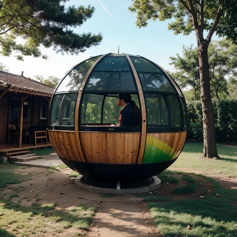 create a drawing with colors of EcoSphere Pods," which is a revolutionary transportation system utilizing self-sustaining, eco-friendly pods powered by renewable energy sources such as solar and kinetic energy. 