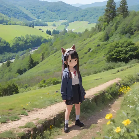 Shiba Inu Girl Countryside Landscape(((
A tall mountain)))