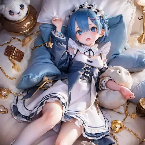 A five-year-old girl named Rem, It is depicted in (((((((baby))))))) style, with beautiful and detailed eyes, lips, and the face. Artwork must be of the highest quality, Sharp focus and ultra-detailed rendering. The color palette should be vibrant and vivi...