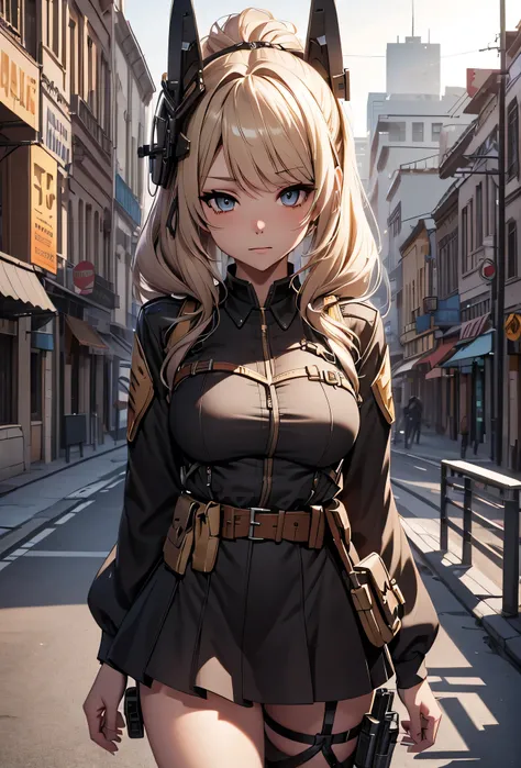 (extremely detailed CG unity 8k wallpaper),(masterpiece), (best quality), (ultra-detailed), (best illustration),(best shadow), cowboy shot, (sharp eyeliner, eyeshadow, detailed eyes:1.1), (city background:1.2), ,BREAK , mod3 (girls frontline), , 