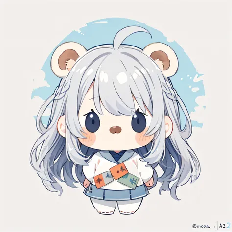 masterpiece, best quality, absurdres, illustration, watercolor,
1 girl, 1 bear, anime character, kawaii, cute, mascot character, fuwafuwa,silver hair,
postcard,