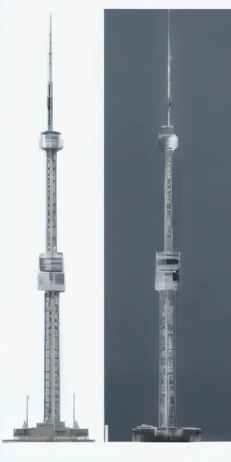 a close-up of two different views of a tall building, futuristic torre, renderizado, torre, ancient silver torre of the moon, high resolution and detail, torres, tall skyscraper, two giant torres, renderizado image, oc renderizado, Estruturas altas, pre-re...