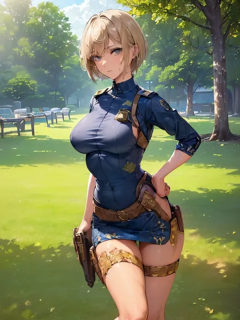 ((highest quality)),(ultra high resolution),(Super detailed),(detailed description),((best CG)),(best work of art),super precision art,great drawing art,(Art with precise details:1.5), (1 female police officer:1.8),(beautiful and well-shaped face:1.5),(Str...