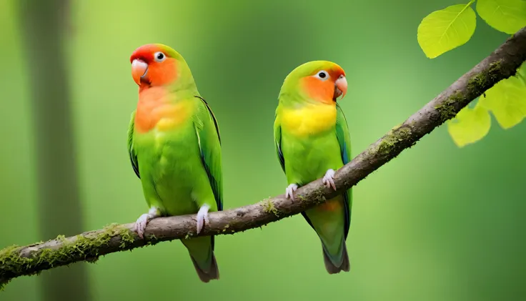 Beautiful lovebird sitting on a tree branch in fresh green forest:: beautiful wallpaper:: free