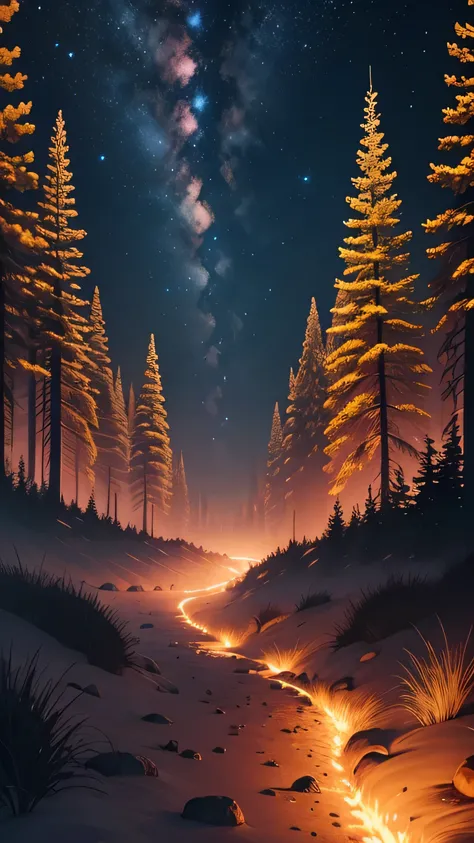 forest fires, night sky, 8k