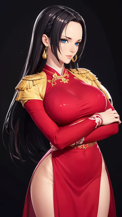 （（（完美figure，figure，cheongsam （（（boa hancock，dark long hair, combed with a chiffon hairstyle, slightly wide forehead smooth and f...