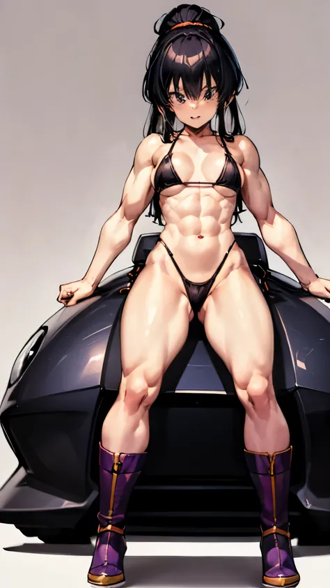 (((1 girl))), (Chi-Chi of Dragon Ball Z), (classic black hair), (black eyes), , (((wearing bikini))), ((wearing thong)), full body view, (seductive pose), (((slim, muscular legs))), thin waist, stomach muscles, big ass, big chest, (((full body photo))), DD...