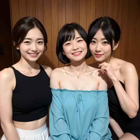 very high quality、be familiar with、Two Japanese women with beautiful faces like actresses、18 ～ Random age up to 35、A little plump、Short hair1 person、1 person with ponytail、black hair、Completely naked、thin camisole、Bedroom、look at the camera、attractive appe...