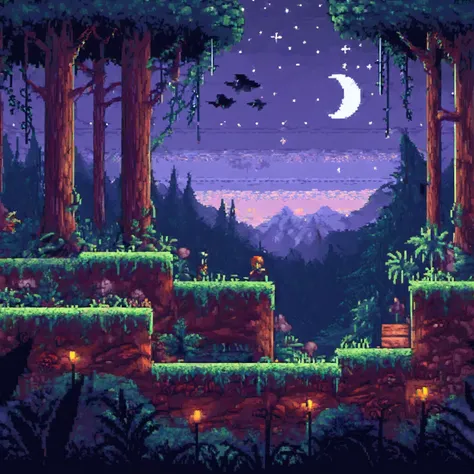 a estilo de arte pixelada scene of a forest with a bird flying over the trees, beautiful pixel art detalhado, pixel art detalhad...