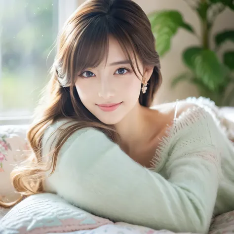 (best quality,ultra-detailed,realistic:1.37),beautiful detailed eyes,beautiful detailed lips,longeyelashes,(portraits,anime) Medium,soft pastel colors,sunlight filtering through the window,fluffy pillows,cute pajamas,sweet smile,intricate hair accessories,...